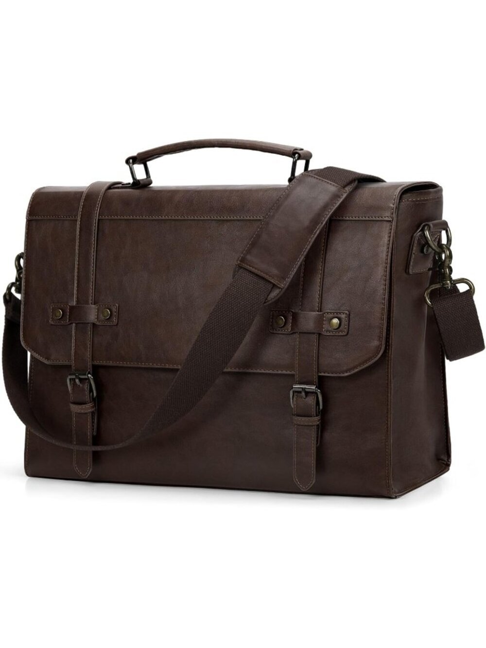 Men's Coffee 17 Inch Vintage Leather Computer Briefcase Waterproof Messenger Bag